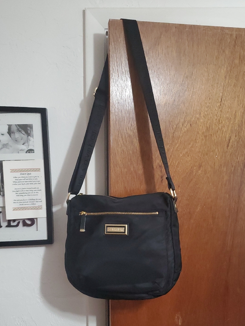 Calvin Klein Belfast Black Nylon Crossbody Bag with Gold Accents